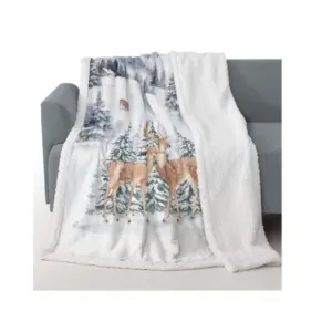 Plaid Paisage Morbidotto Daunex con paesaggio invernale abeti e cervi